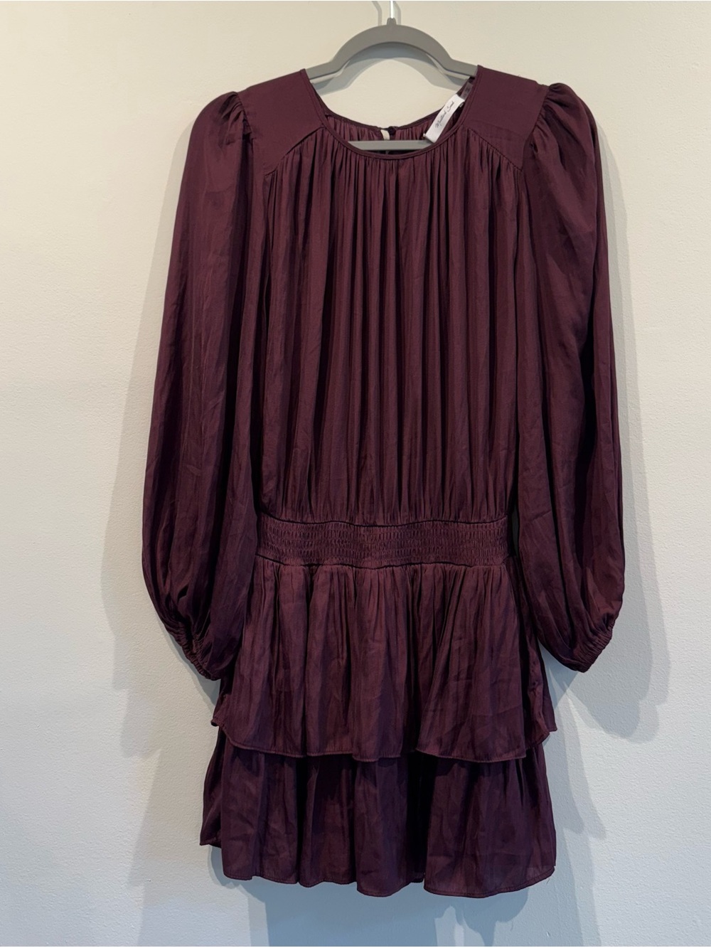 Women's Long-Sleeve Tiered Dress in Deep Plum